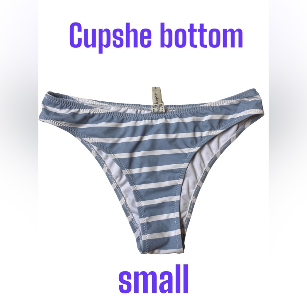 3/$20 Small Blue-Grey White Striped Bikini Bottom Women Bathing Swimsuit Cupshe